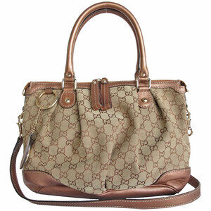 Gucci Sukey GG Canvas Leather Shoulder Bag Beige Tan Bron White